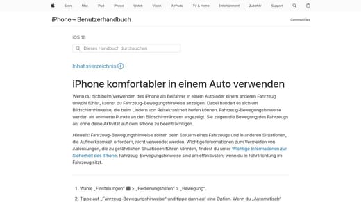 Fahrzeug-Bewegungshinweise von Apple